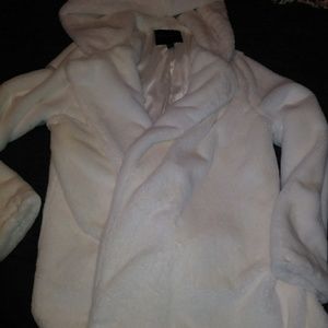 Ivory Hooded Faux Fur Jacket